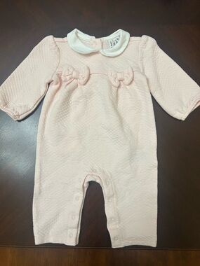 Janie and Jack Baby Girl Romper Pink Quilted Bow 3-6M Snap Closure